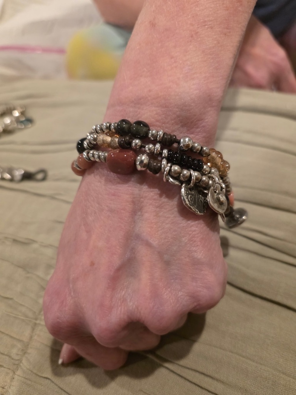 Multistrand Beaded Wrap Bracelet in Brown and Black with Silver Accents